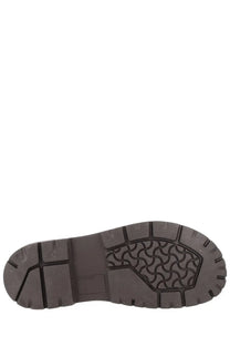 Dark brown rubber sole with textured treaded pattern for grip on birkenstock unisex mocassino highwood moc lace low blue