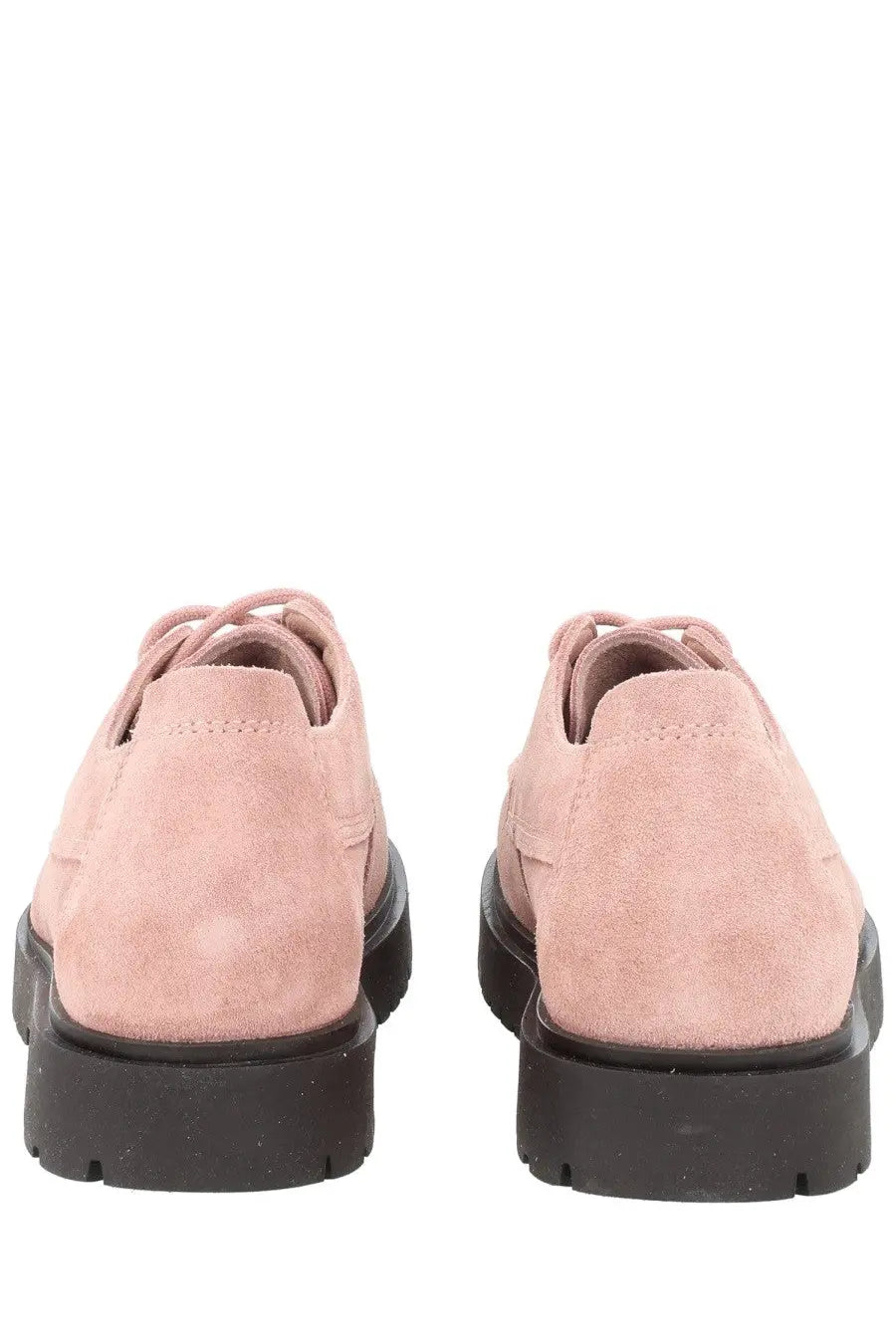 Pair of blush pink suede lace-up oxford shoes with black rubber soles for birkenstock mocassino highwood moc lace low blue