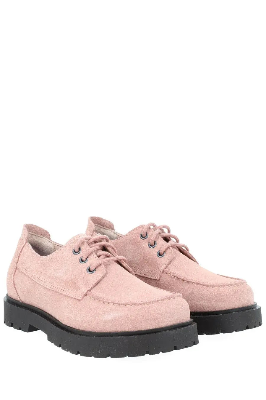 Pink suede lace-up shoes with black rubber soles from birkenstock unisex mocassino highwood moc lace low blue