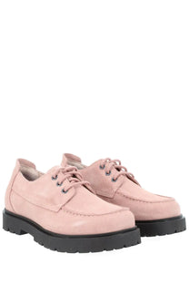Pink suede lace-up shoes with black rubber soles from birkenstock unisex mocassino highwood moc lace low blue