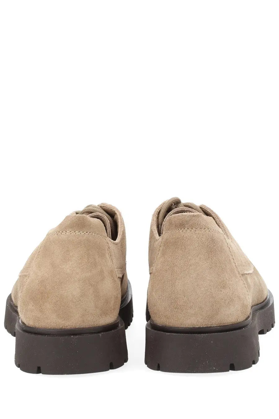 Beige suede birkenstock unisex moccasin highwood moc lace low shoes with chunky black rubber sole