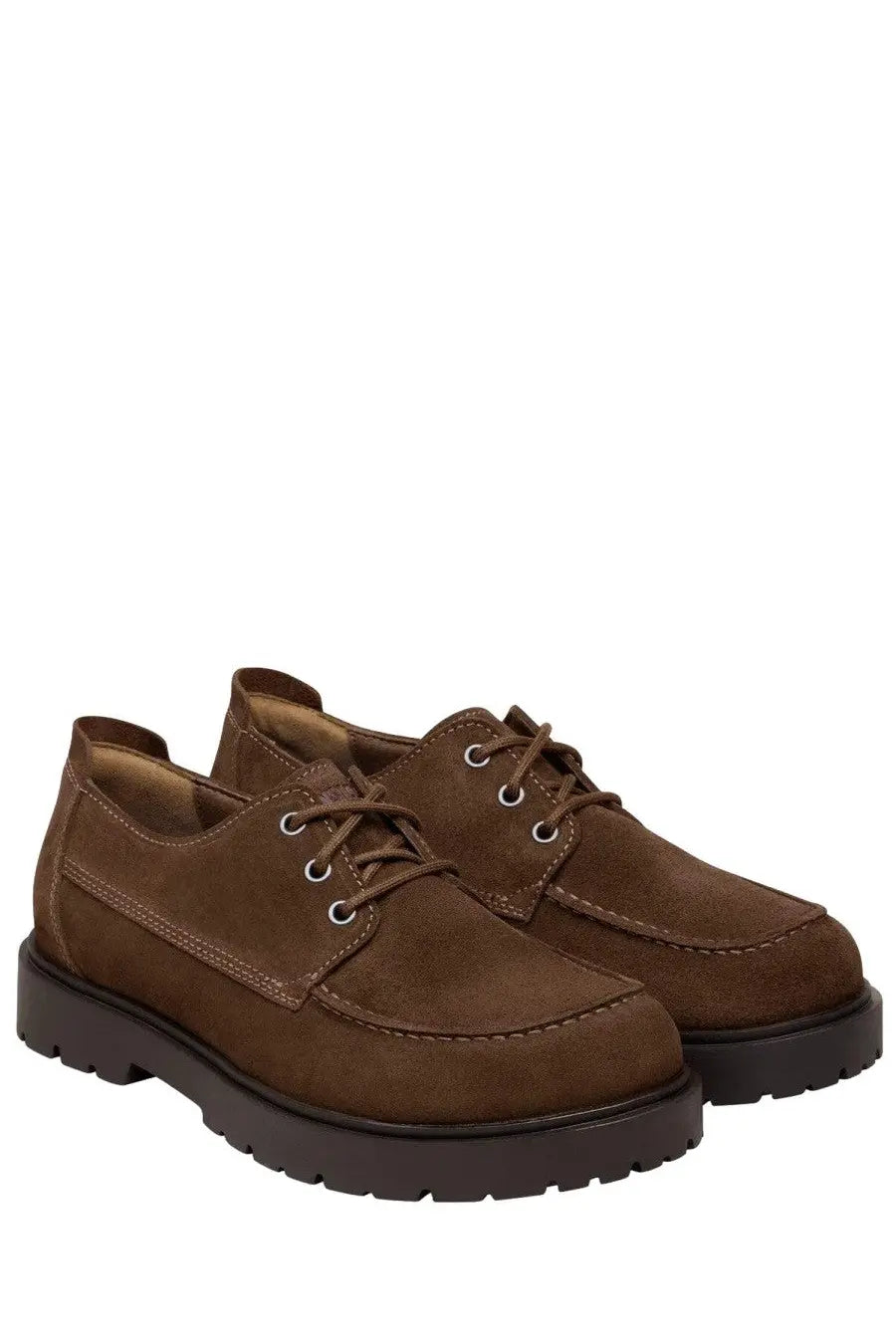 Birkenstock unisex moccasin highwood moc lace low brown brown suede lace-up shoes with chunky black rubber sole