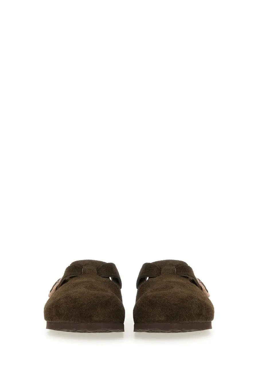 Birkenstock unisex sabot Boston brown brown suede clog with classic t-strap design front view