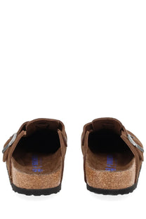 Birkenstock unisex sabot boston brown suede clogs with silver buckle straps and cork footbed
