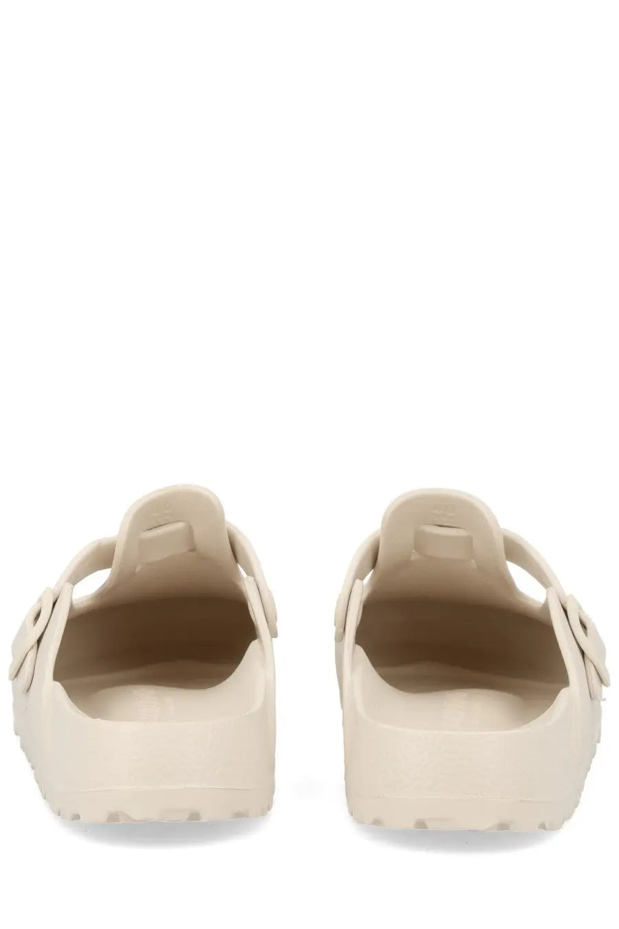 Beige birkenstock unisex sabot boston rubber clog sandals with soft cushioned sole and adjustable strap closure
