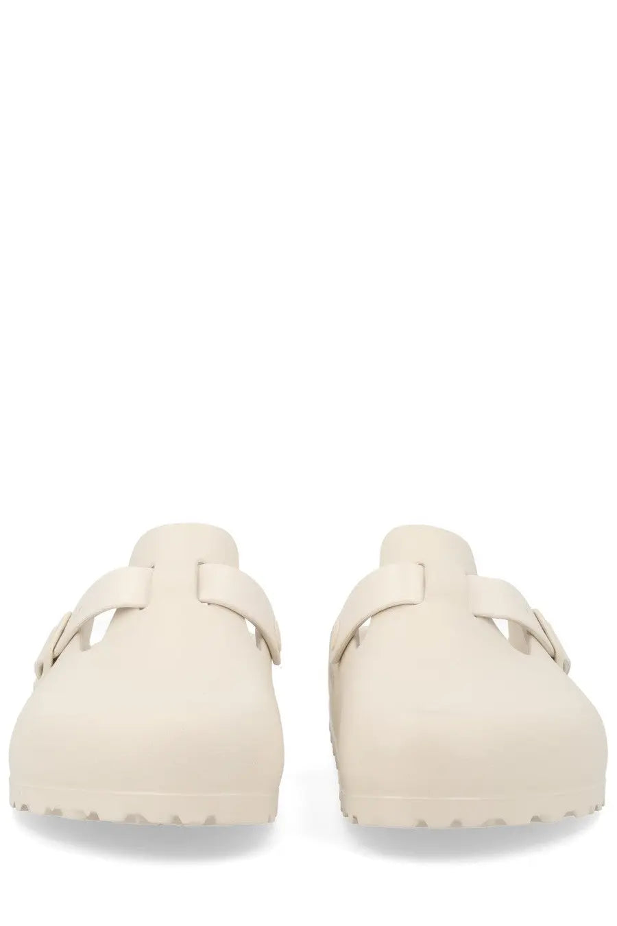 Cream-colored birkenstock unisex sabot boston white clogs with smooth suede-like upper and classic mule design