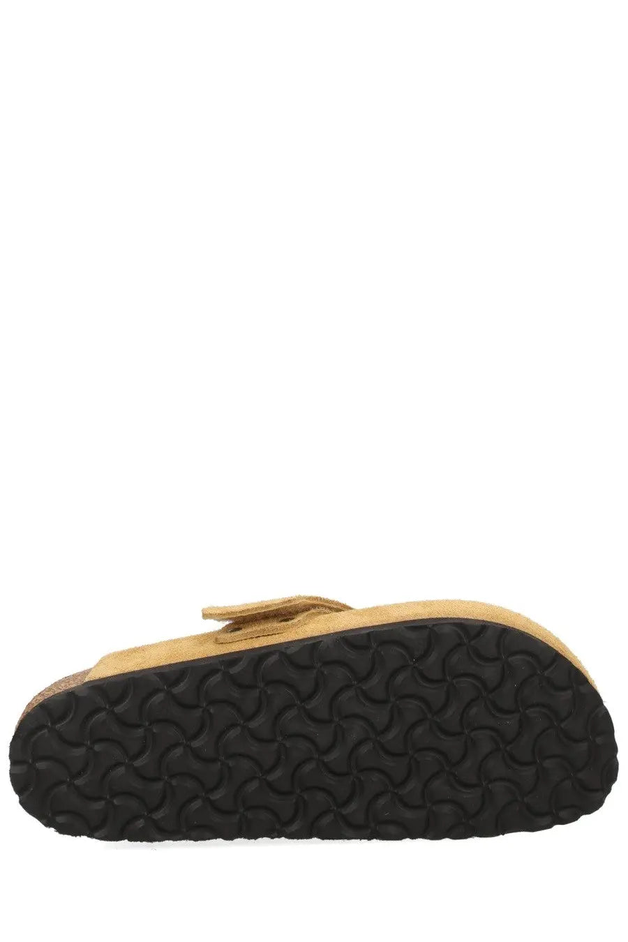 Birkenstock unisex sabot loma brown tan suede clog with black rubber sole and distinctive wavy tread pattern