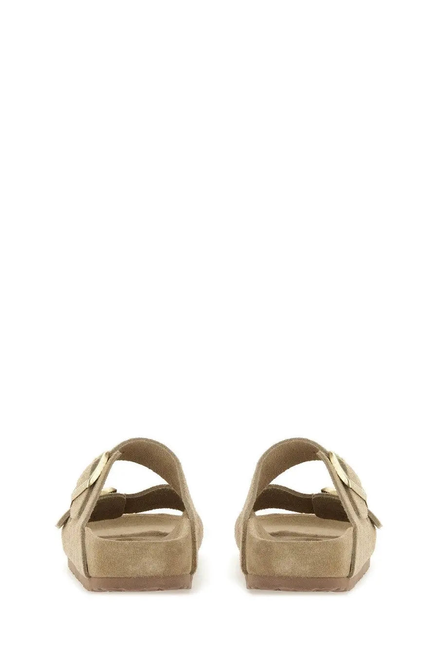 Birkenstock unisex sandal arizona beige tan suede slide with gold-tone buckle accents for casual wear