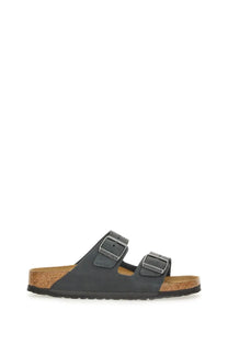 Birkenstock unisex sandal arizona black dark gray suede with two adjustable straps and cork footbed