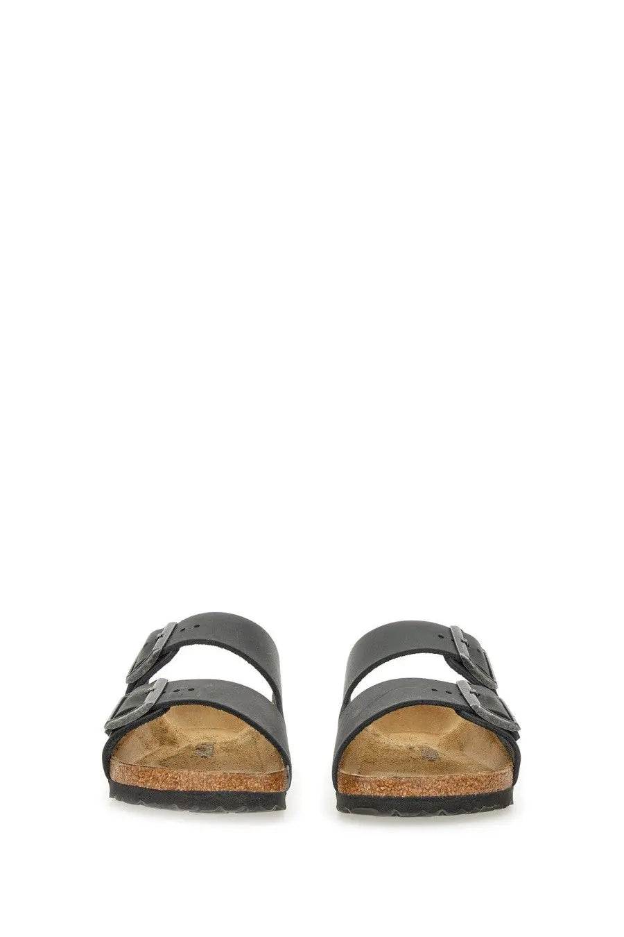 Birkenstock unisex sandal arizona black leather with two adjustable straps and cork footbed for comfortable wear