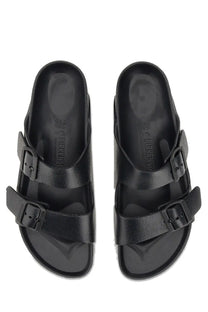 Birkenstock unisex sandal arizona black with two adjustable straps and contoured footbed in black leather