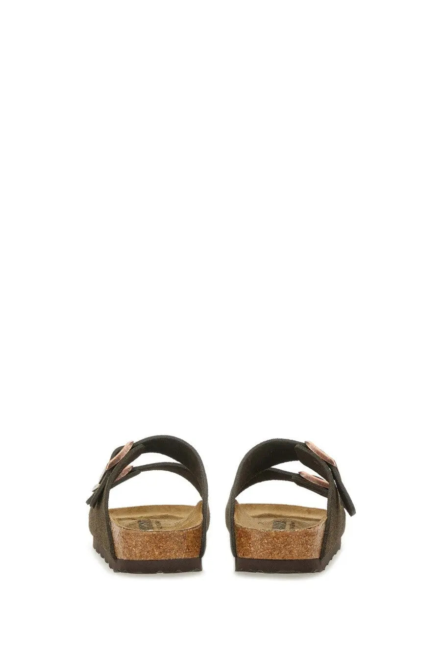 Birkenstock unisex sandal arizona brown dark brown leather with rose gold buckle details and cork footbed