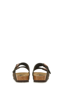 Birkenstock unisex sandal arizona brown dark brown leather with rose gold buckle details and cork footbed