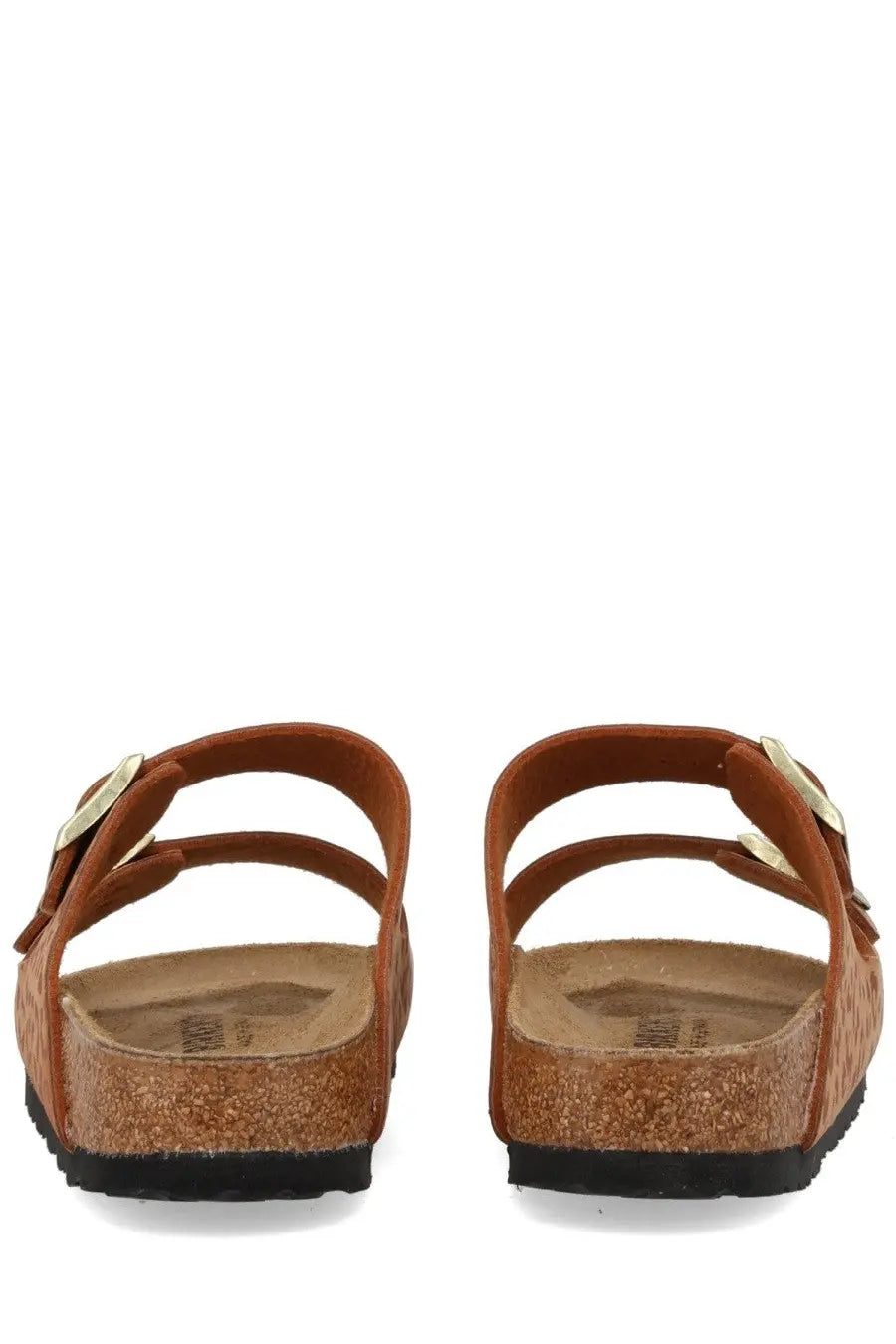 Birkenstock unisex sandal arizona brown in brown suede with gold-tone buckles and cork footbed for comfort