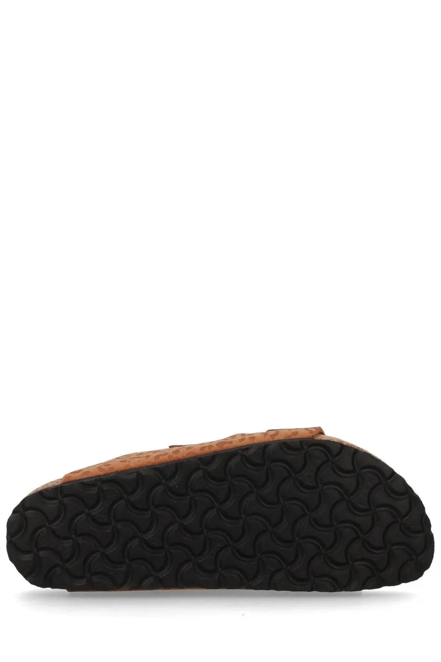 Birkenstock unisex sandal arizona brown featuring tan cork upper and black rubber sole with distinctive wavy tread pattern