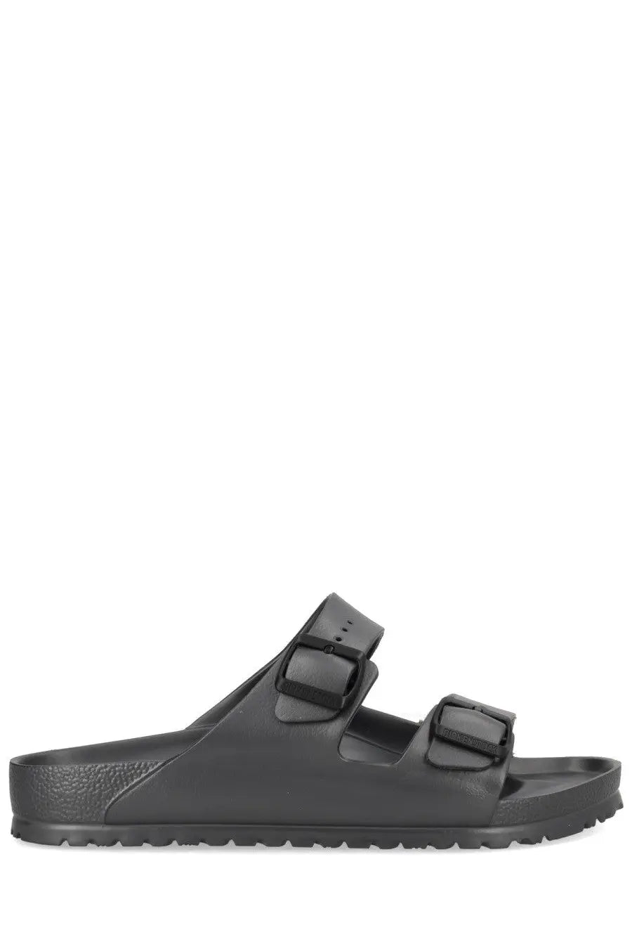 Birkenstock unisex sandal arizona grey black rubber with two adjustable straps and contoured footbed