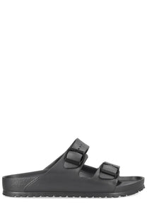 Birkenstock unisex sandal arizona grey black rubber with two adjustable straps and contoured footbed
