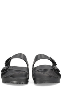 Birkenstock unisex sandal arizona grey in black with two adjustable straps and contoured footbed for comfort