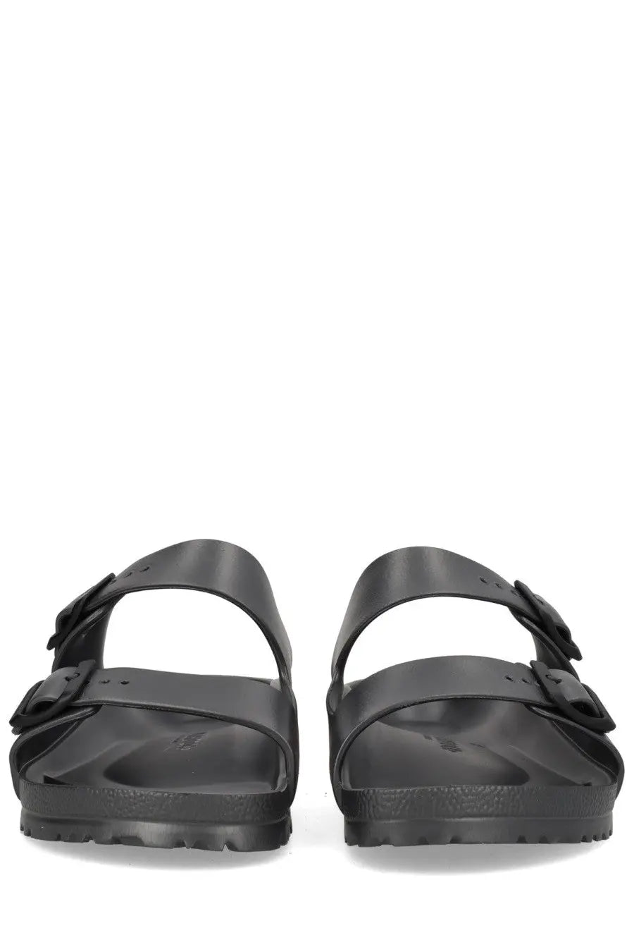 Birkenstock unisex sandal arizona grey with two adjustable black leather straps and contoured footbed for comfort