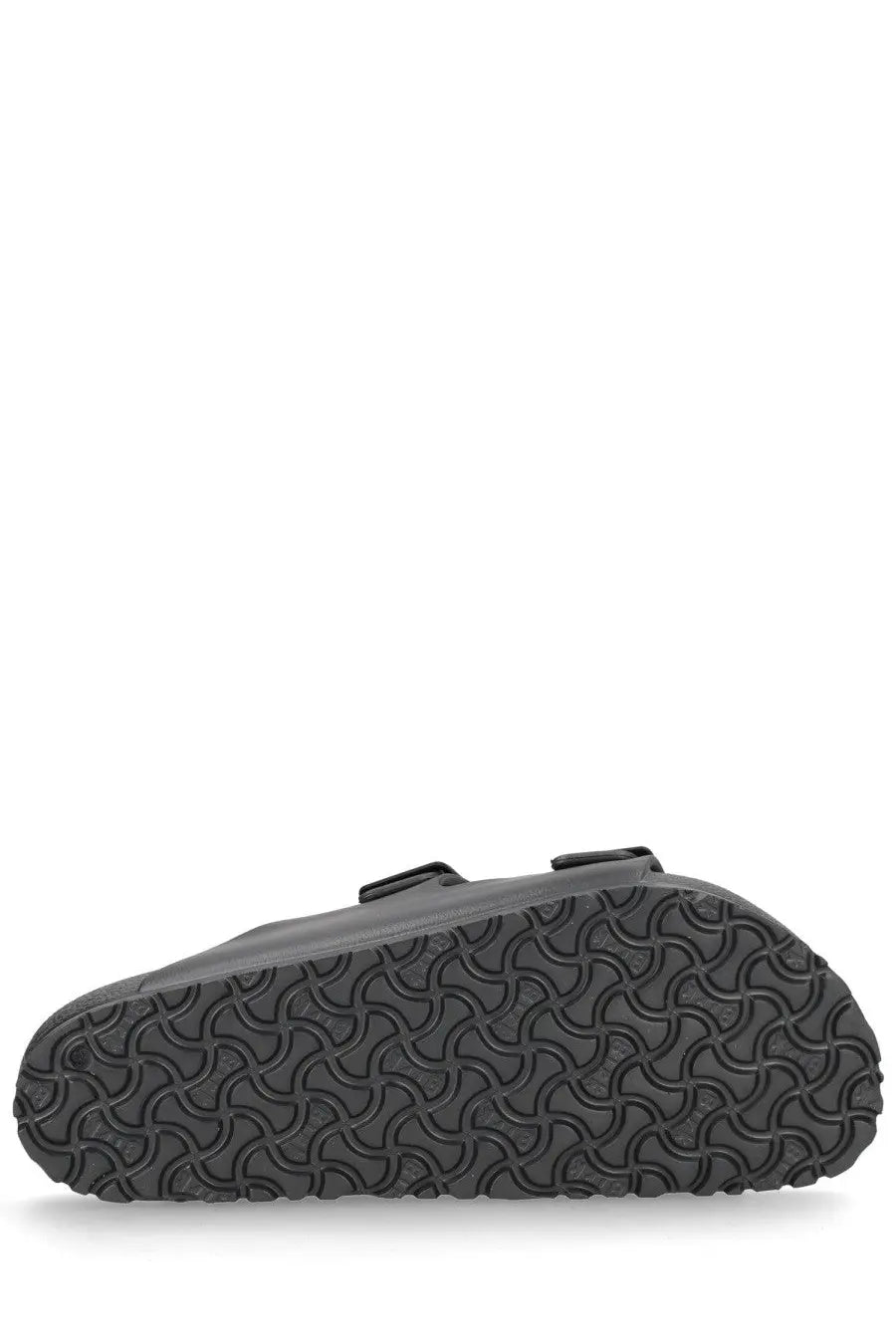 Birkenstock unisex sandal arizona grey with black two adjustable straps and textured rubber sole