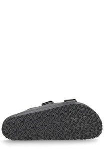 Birkenstock unisex sandal arizona grey with black two adjustable straps and textured rubber sole