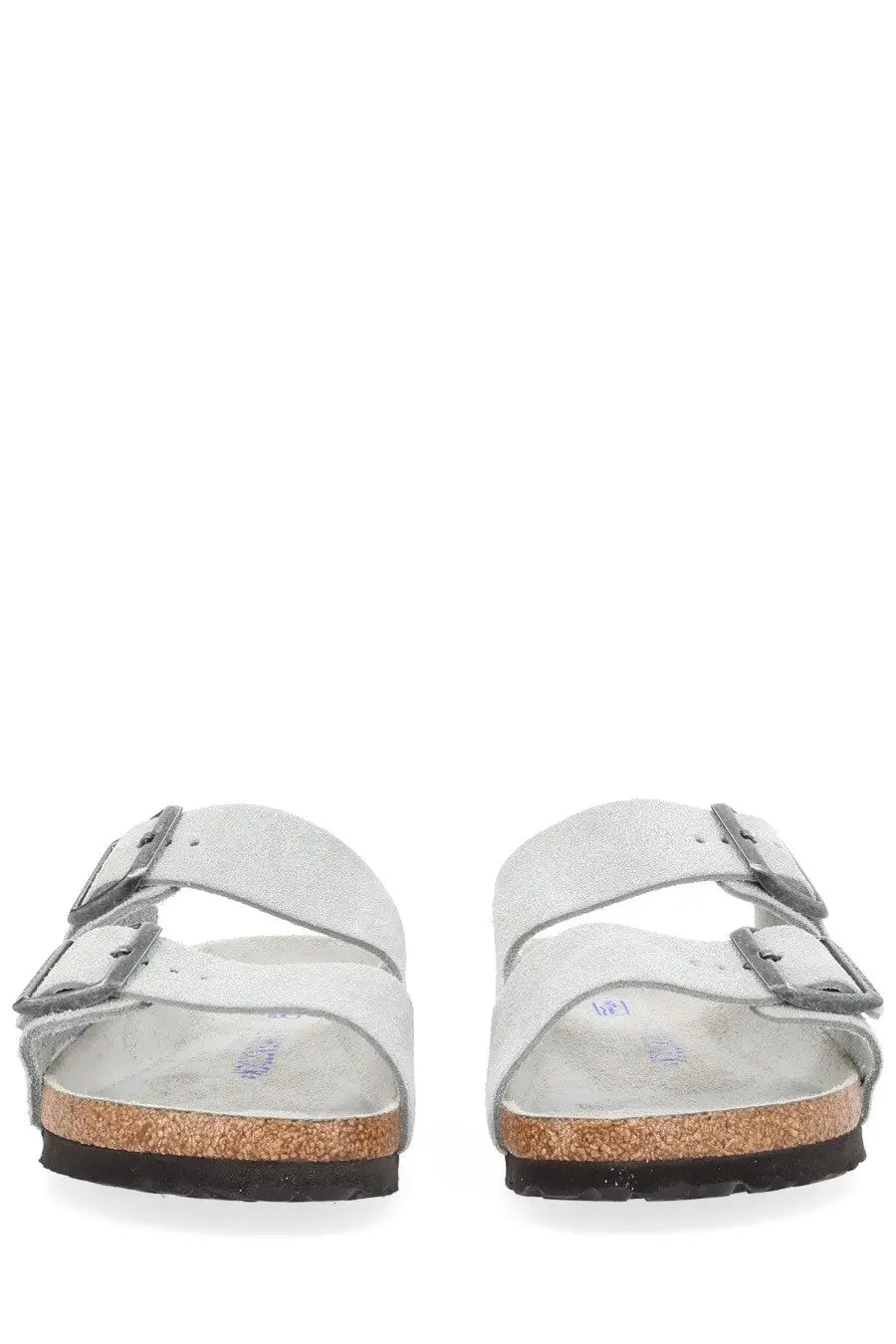 Birkenstock unisex sandal arizona grey light gray suede with two adjustable straps and cork footbed