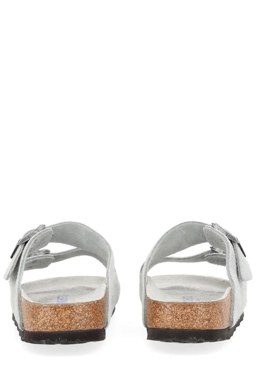 Birkenstock unisex sandal arizona grey with light gray suede straps cork footbed and black rubber sole