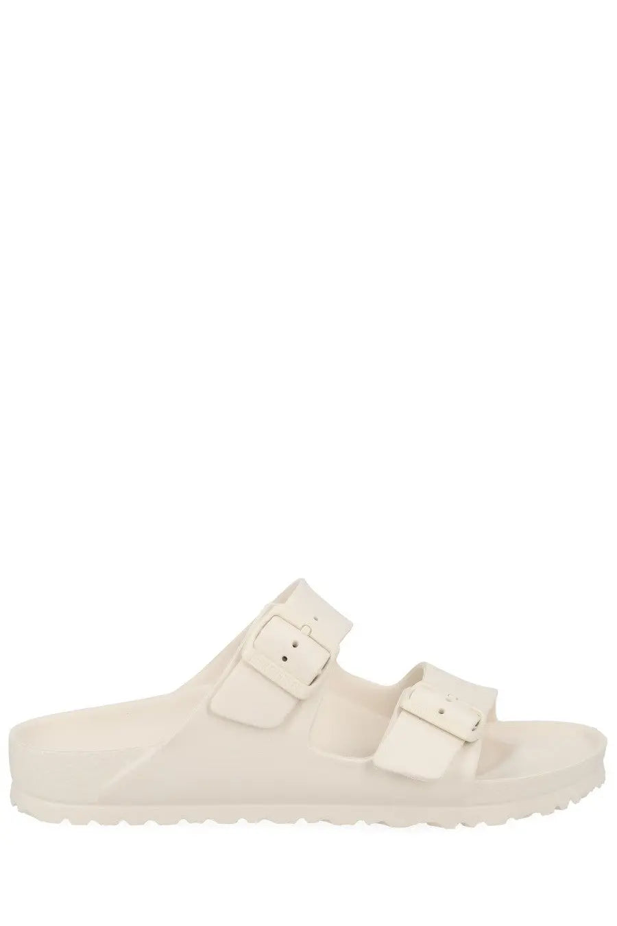 Birkenstock unisex sandal Arizona white with cream-colored two adjustable straps and contoured footbed