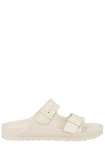 Birkenstock unisex sandal Arizona white with cream-colored two adjustable straps and contoured footbed
