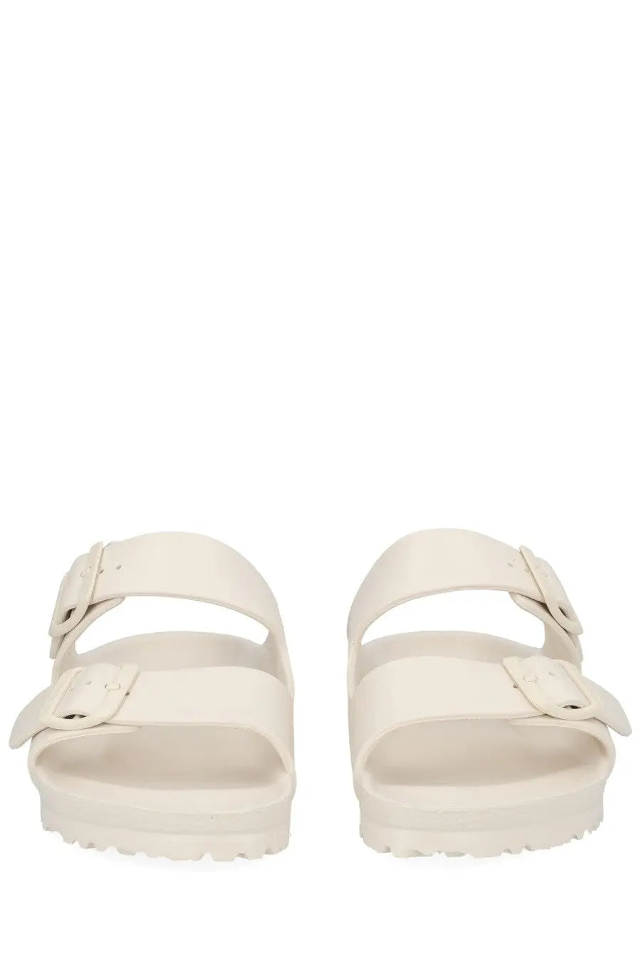 Birkenstock unisex sandal arizona white with cream-colored two adjustable straps and contoured footbed