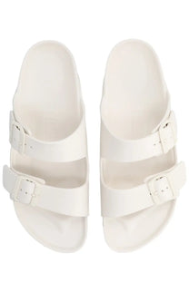 Birkenstock unisex sandal arizona white with two adjustable straps and contoured cork footbed