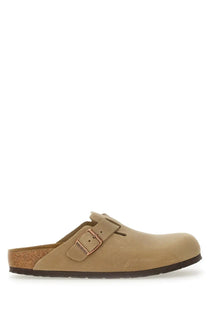 Birkenstock unisex sandal boston brown beige leather clog with cork footbed and rose gold buckle