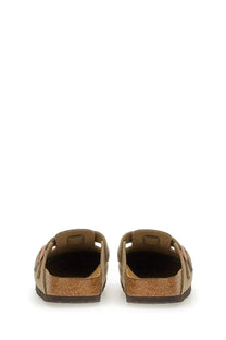 Birkenstock unisex sandal Boston brown tan leather clogs with cork footbed and contrasting pink stitching