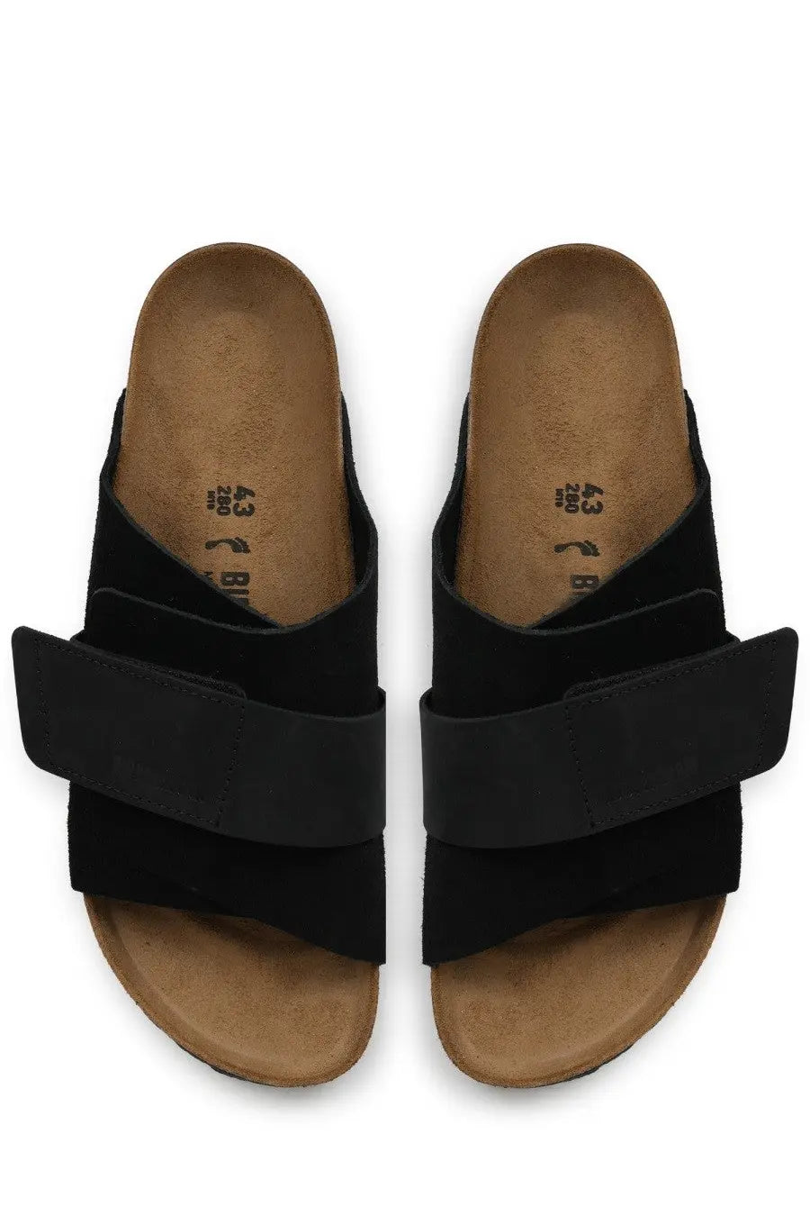 Birkenstock unisex sandal kyoto black with black suede straps cork footbed and velcro closures
