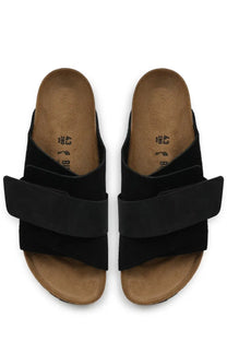 Birkenstock unisex sandal kyoto black with black suede straps cork footbed and velcro closures