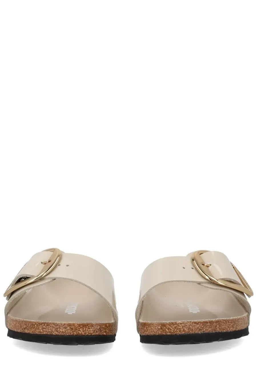 Birkenstock unisex sandal madrid big buckle pink with cream-colored leather strap gold buckle and cork sole