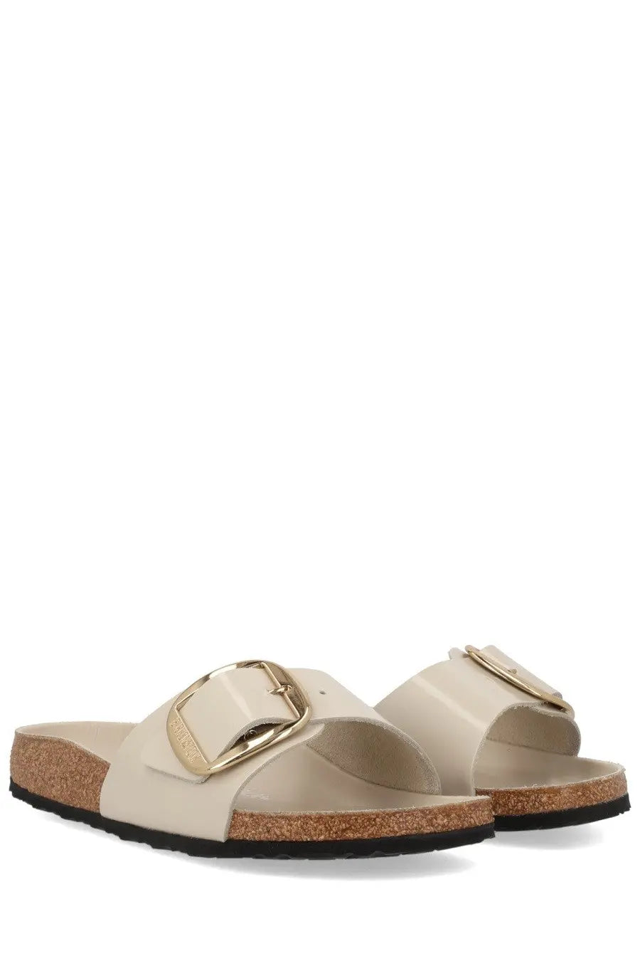 Birkenstock unisex sandal madrid big buckle in cream with gold-toned buckle and cork sole