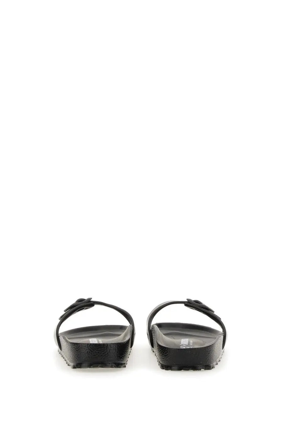 Birkenstock unisex sandal madrid black rubber with sleek minimalist design and small buckle detail on strap