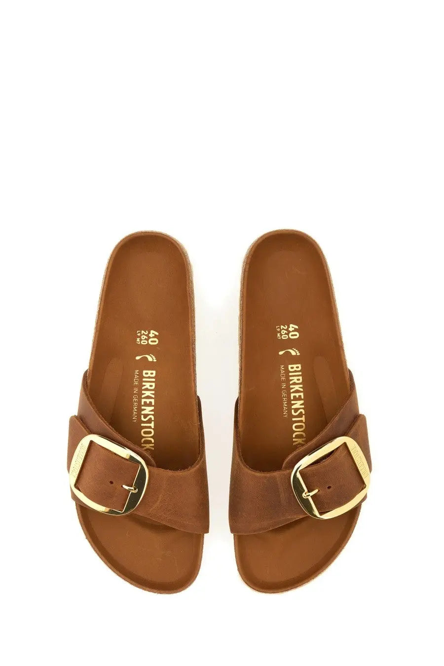 Birkenstock unisex sandal madrid brown made of brown leather with gold-tone buckle straps for casual wear