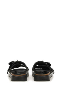 Birkenstock unisex sandal shinjuku black featuring black leather straps with thick platform sole and cork insole