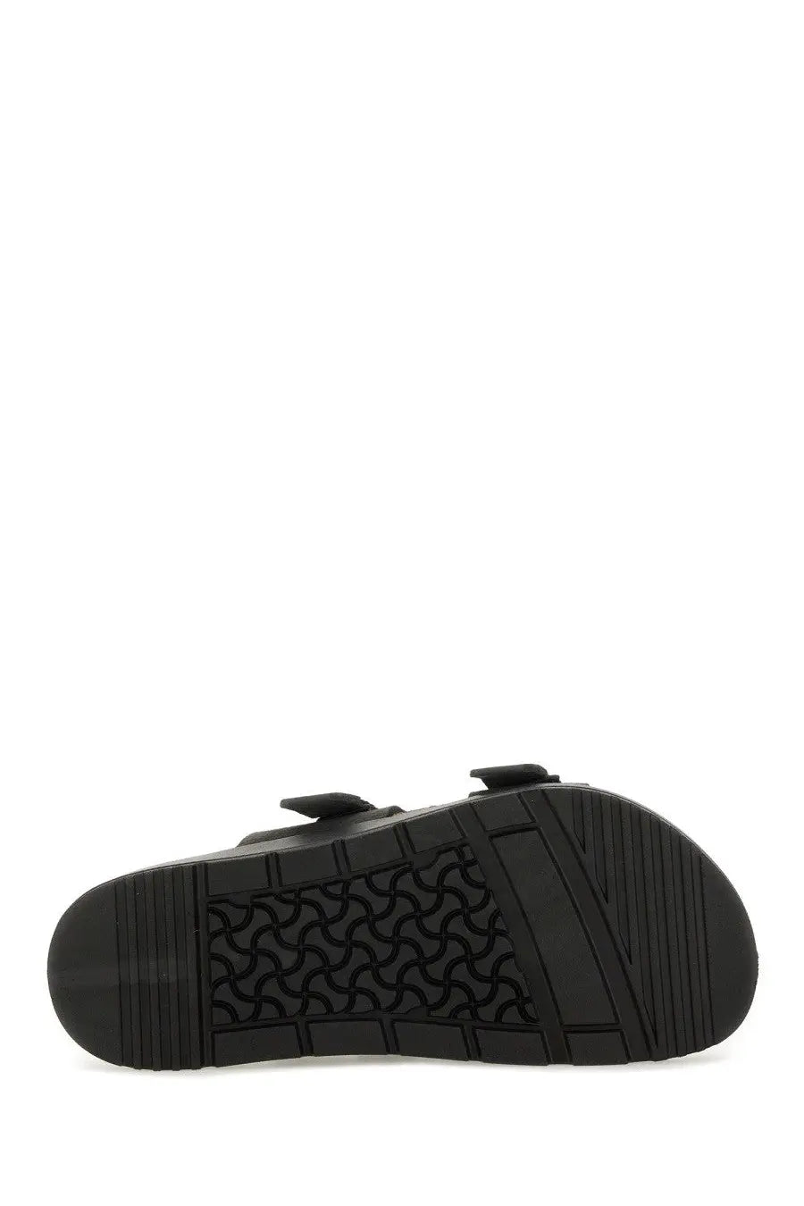 Birkenstock unisex sandal shinjuku black with black rubber sole textured wavy tread and two adjustable strap buckles