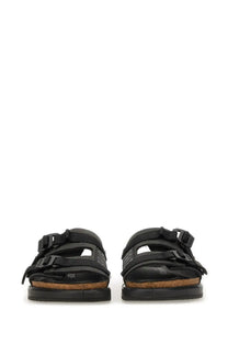Birkenstock unisex sandal shinjuku black with adjustable straps and cork footbed shown from the back side