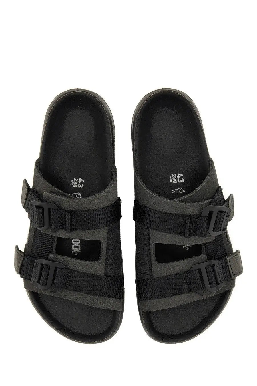 Black birkenstock unisex sandal shinjuku with two adjustable straps and contoured footbed in black leather