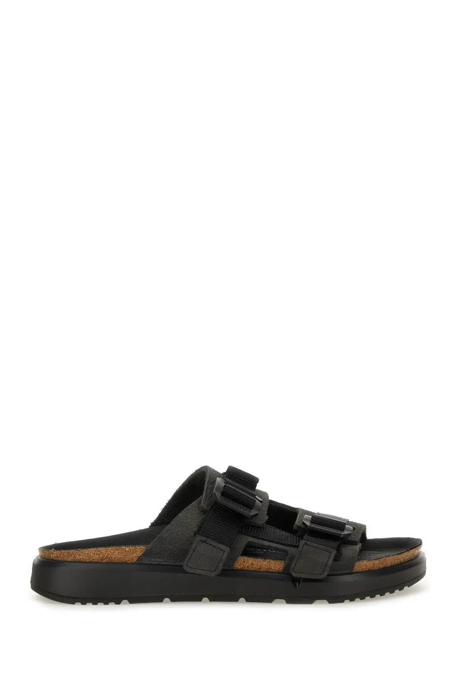 Black birkenstock unisex sandal shinjuku with two adjustable straps and cork footbed for comfortable wear