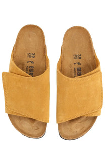 Birkenstock unisex sandal solana brown yellow suede slide with soft cushioned insole and classic branding