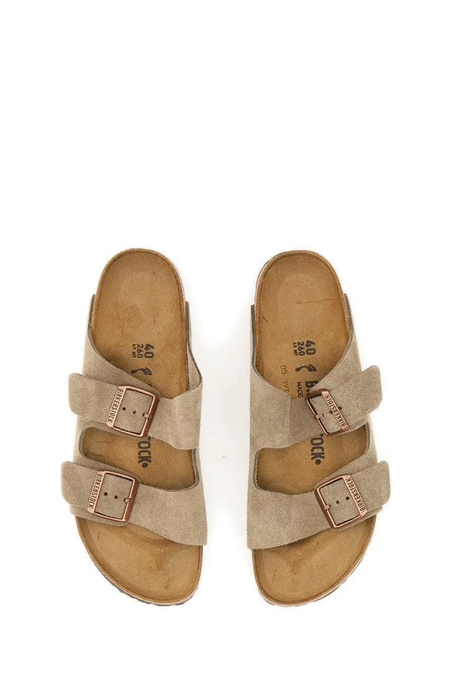 Beige suede birkenstock unisex sandalo arizona sandals with rose gold toned buckles and adjustable straps