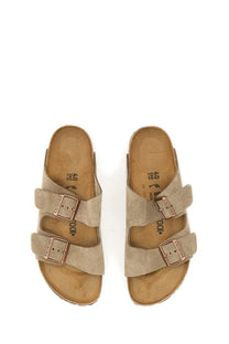Beige suede birkenstock unisex sandalo arizona sandals with rose gold toned buckles and adjustable straps