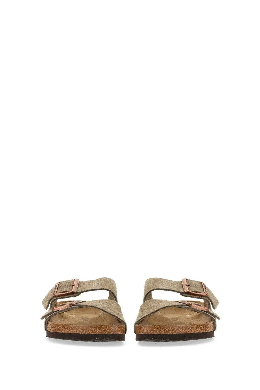 Birkenstock unisex sandalo arizona beige tan suede sandals with rose gold-tone buckles and cork footbed
