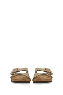 Birkenstock unisex sandalo arizona beige tan suede sandals with rose gold-tone buckles and cork footbed