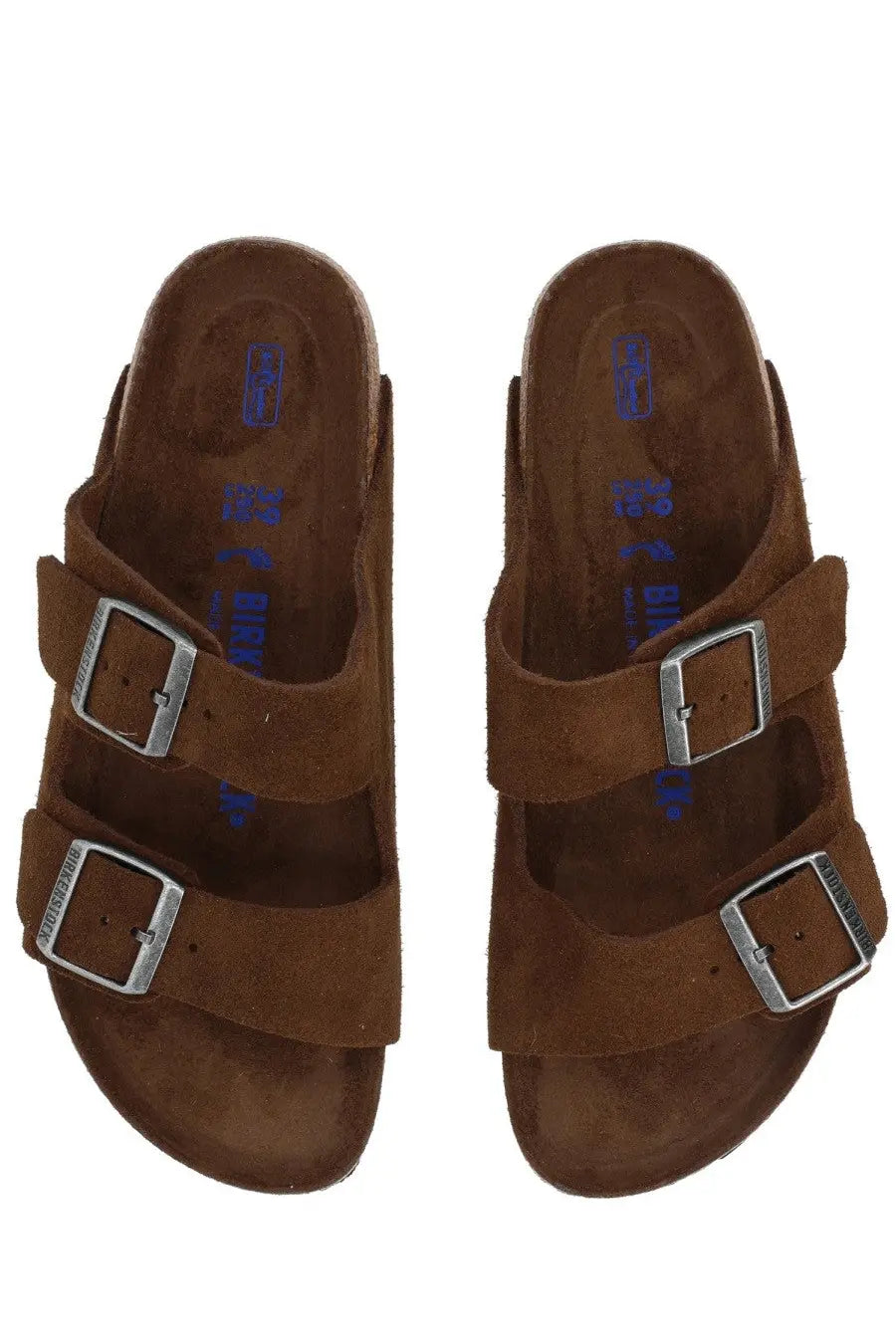 Brown suede birkenstock arizona unisex sandals with silver-toned buckle straps for comfort and style